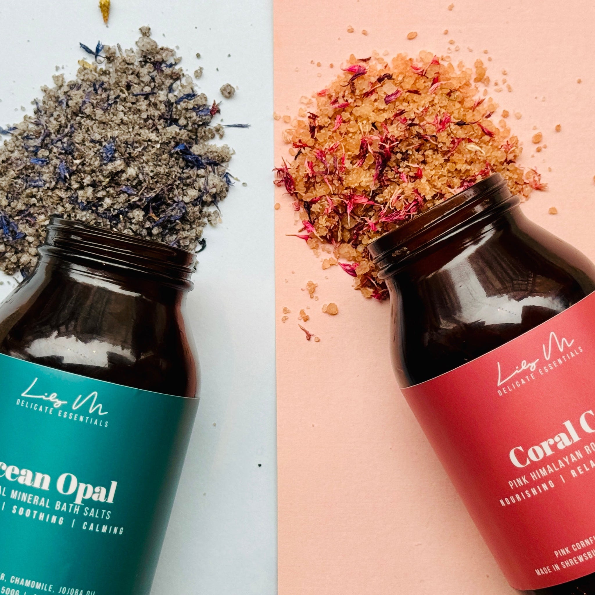 Ocean Opal and Coral Cove together with salts spilling out 